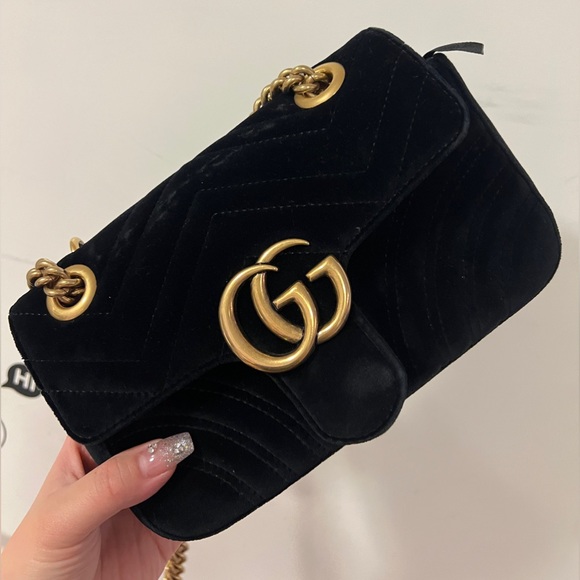 GUCCI GG marmont handbag-black velvet small - Picture 2 of 7